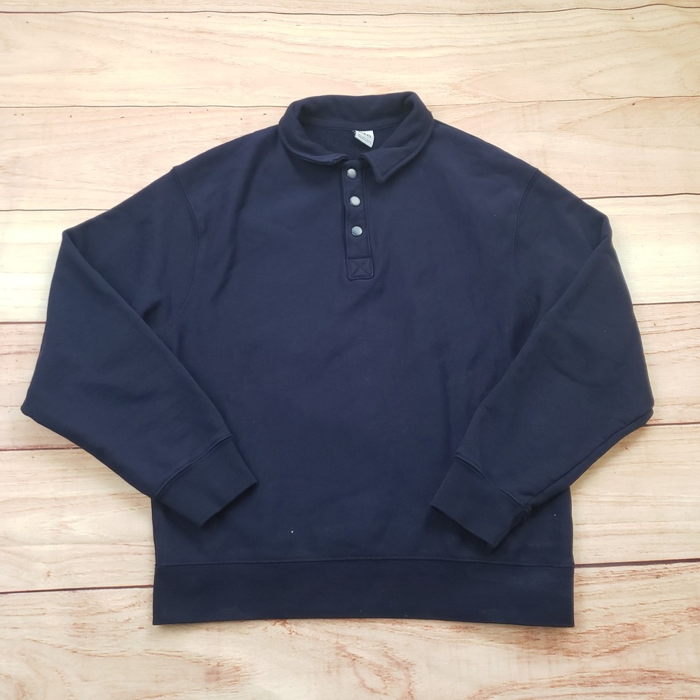 Zara Sweatshirt Mens Small Navy Blue Pullover 3 Button Cotton Collared Adult